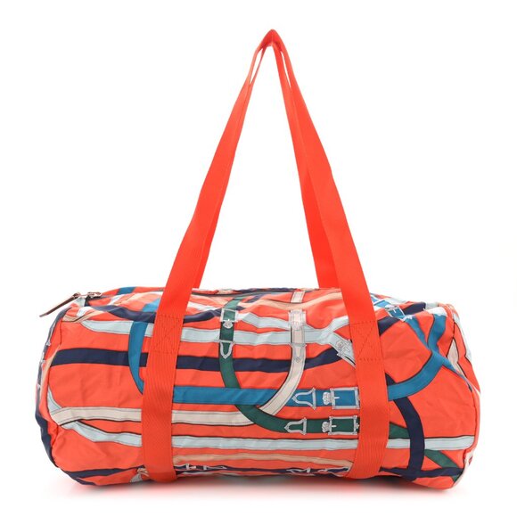 Hermes Silk Barenia Cavalcadour Duffle Orange Poppy Fauve Shoulder Bag - Picture 1 of 8